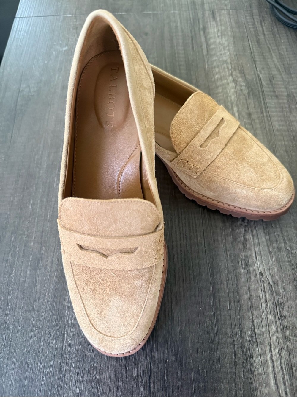 Talbots Tan Suede Lug Sole Loafer, Women's Sz. 7